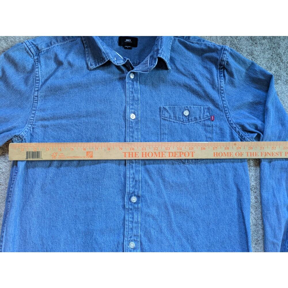 Vintage OBEY Long Sleeve Button Down Chambray Shirt - Large - Picture 13 of 15